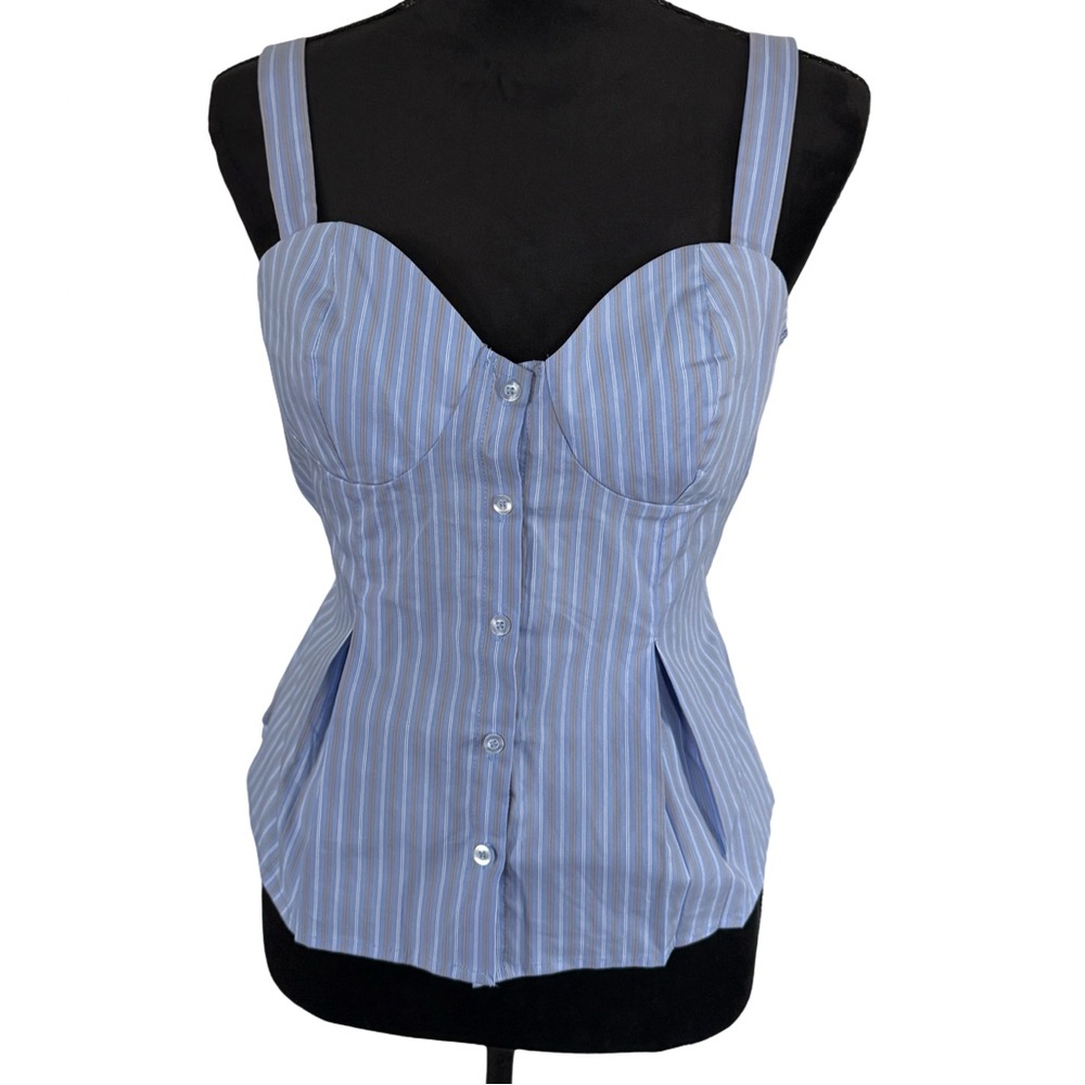 NWOT Emerson Lang Blue Striped Button-Front Bustier‎ Top Size Large
